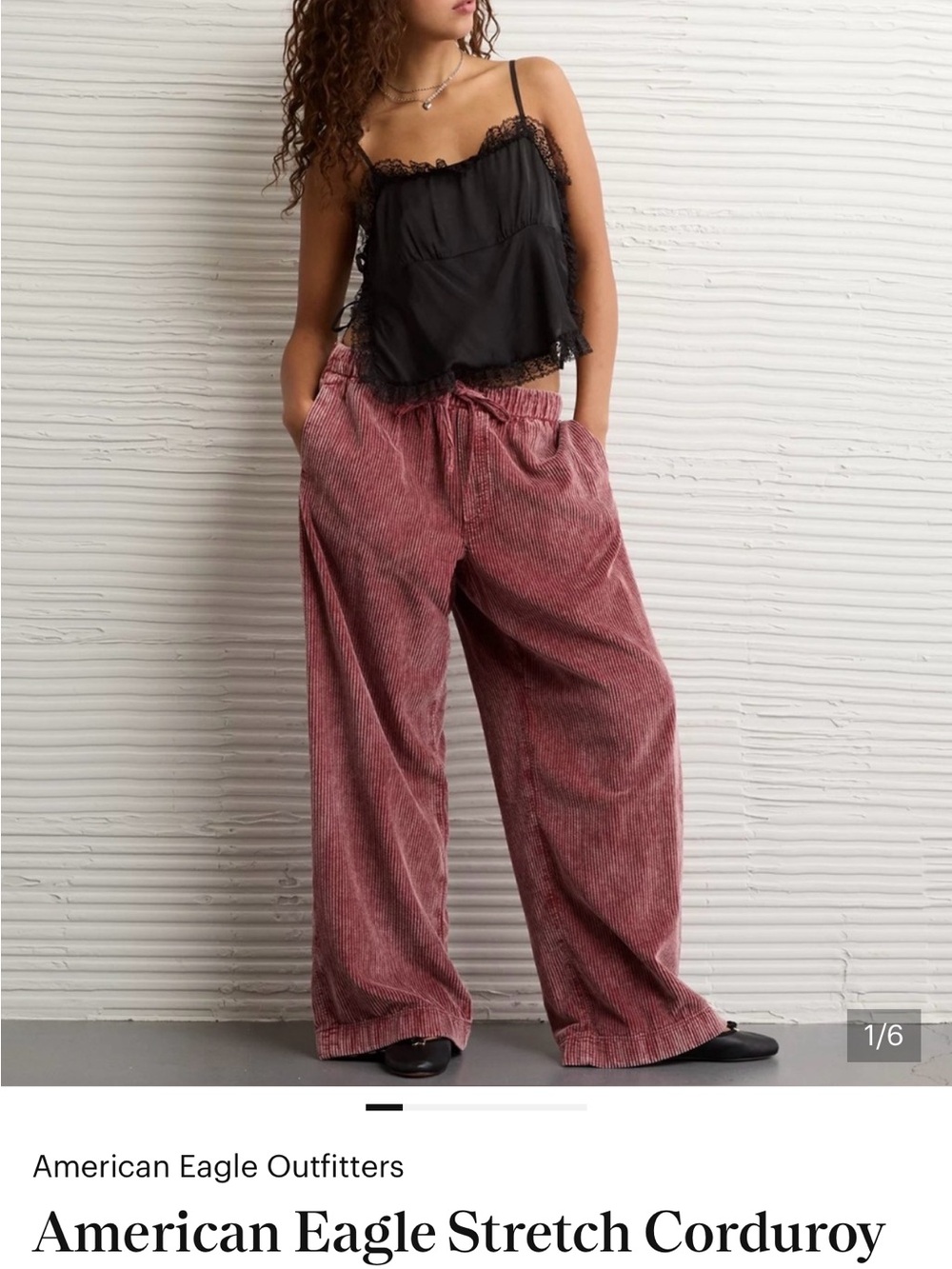 American Eagle Outfitters Dusty Rose Corduroy Drawstring Trousers